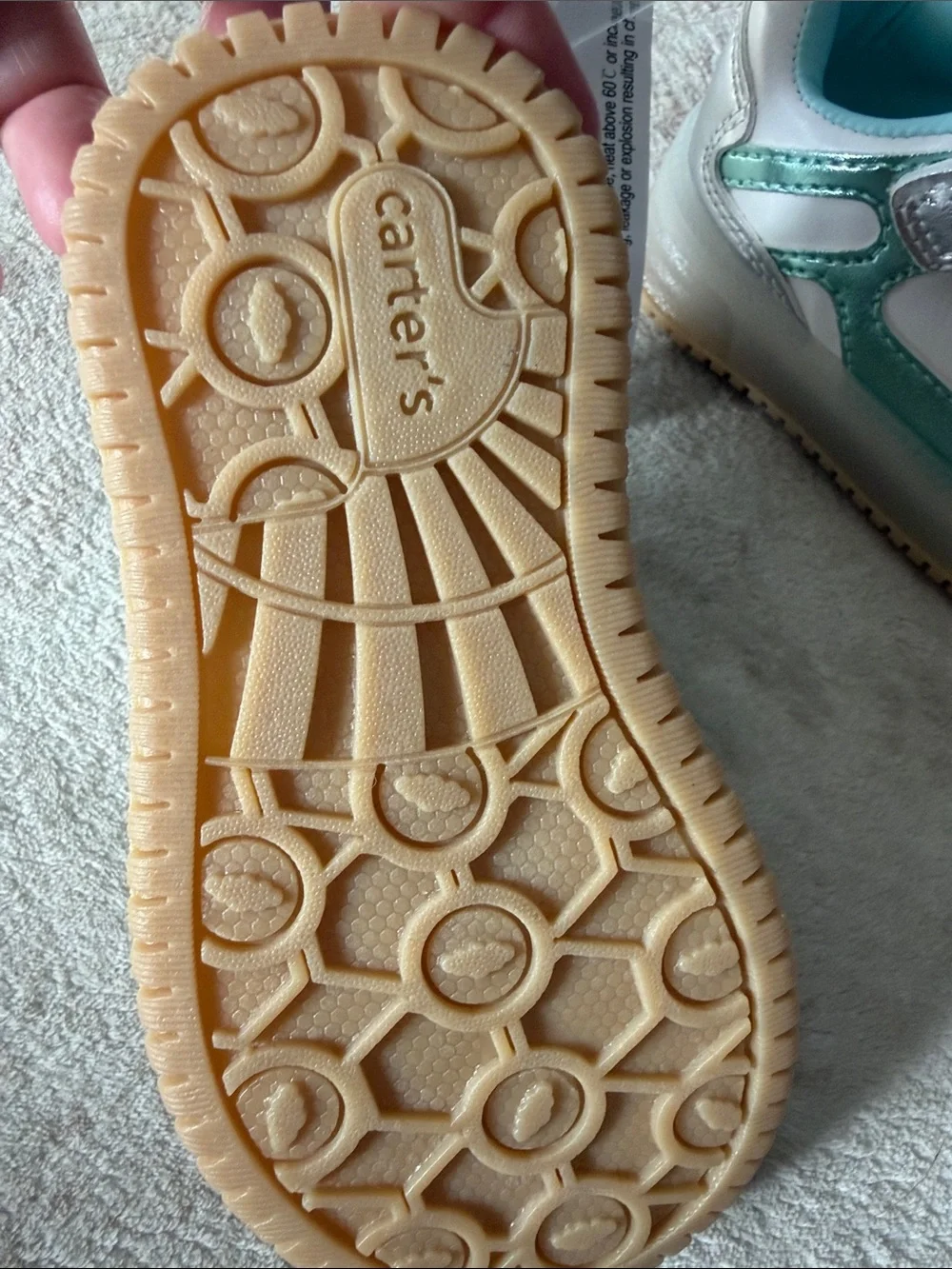 Carter's Silver & White Light-Up Sneakers with Mint Lining